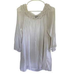 Calstyle boho white mini dress long sleeve beaded large